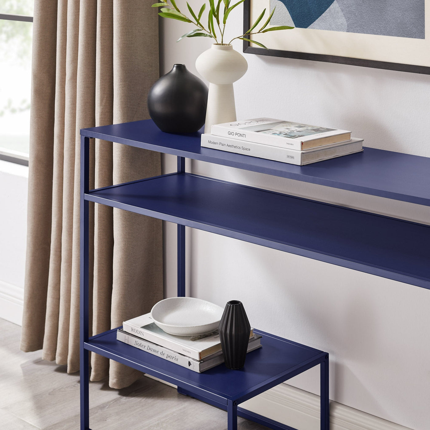 Fasi 42" Metal and Wood Entry Table with Tiered Shelves