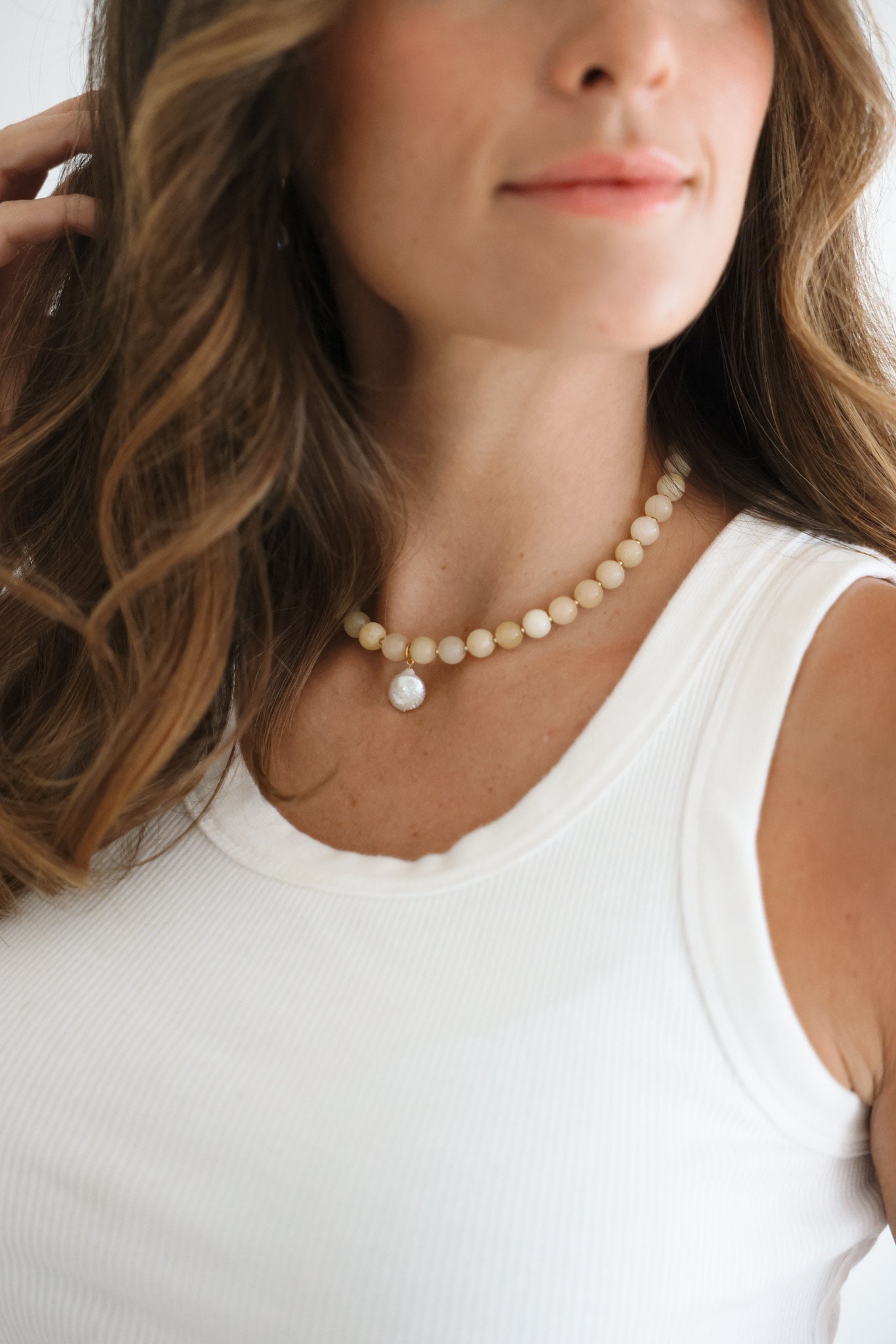 Yellow Calcite + Square Pearl Pendant