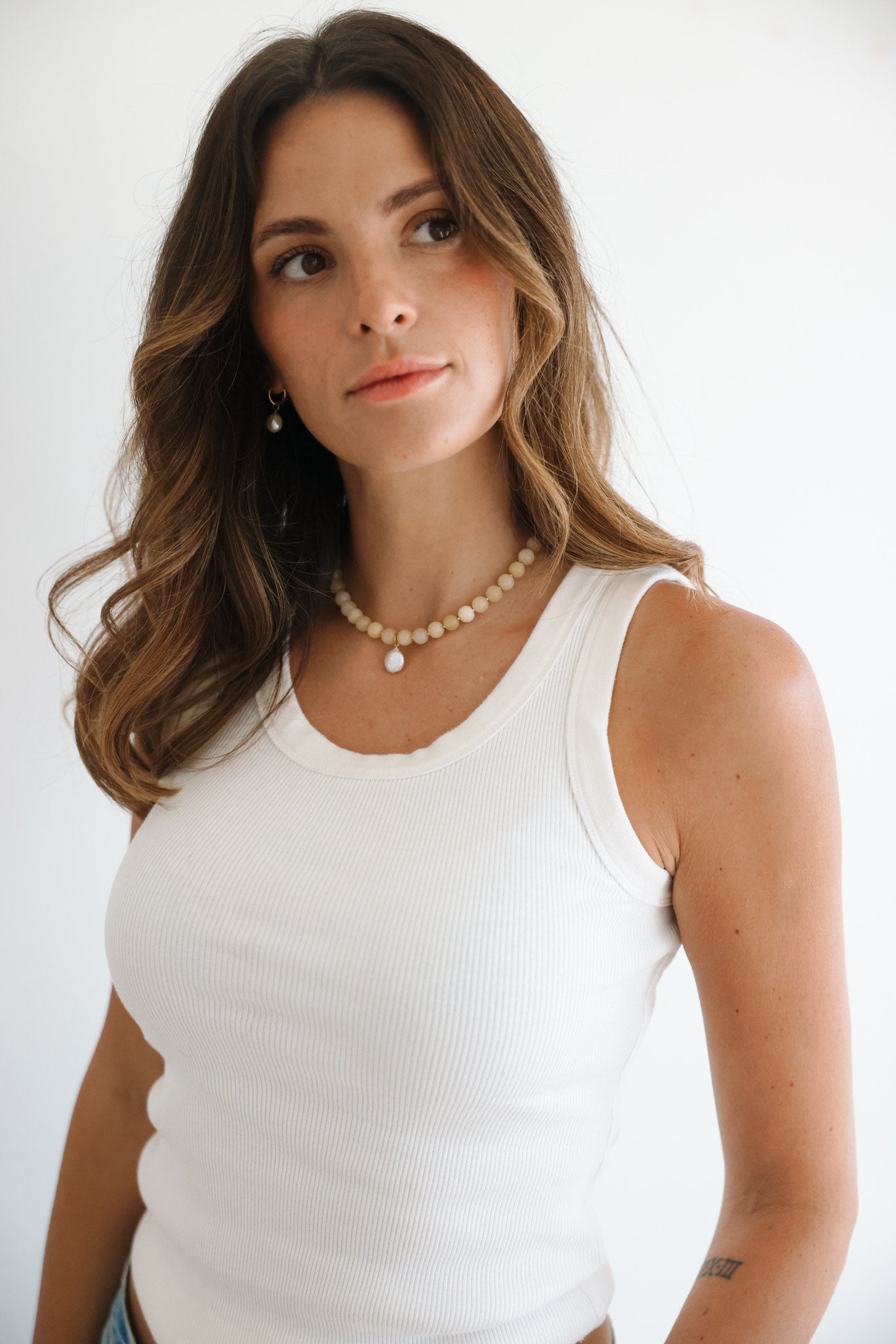 Yellow Calcite + Square Pearl Pendant