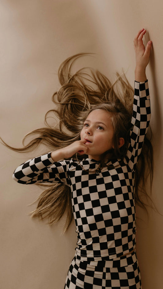 Children's  Bamboo Two Piece Pajamas | Black Checkered