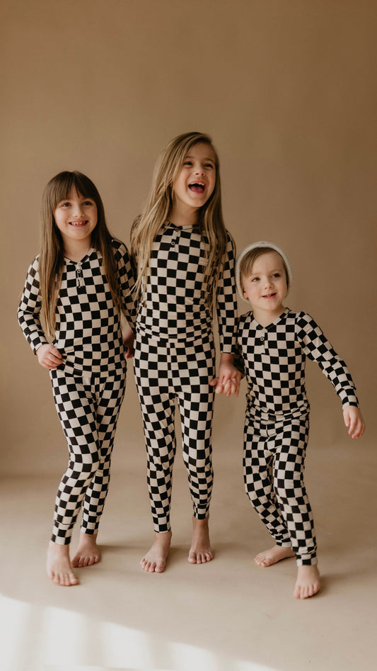 Children's  Bamboo Two Piece Pajamas | Black Checkered