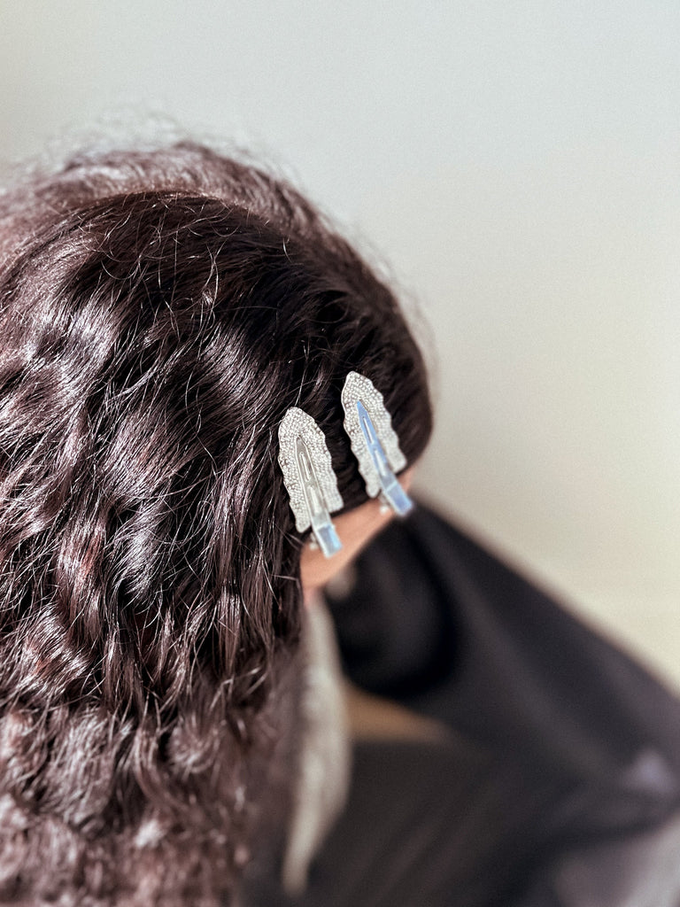 Gemstone Ruffle Hair Clips