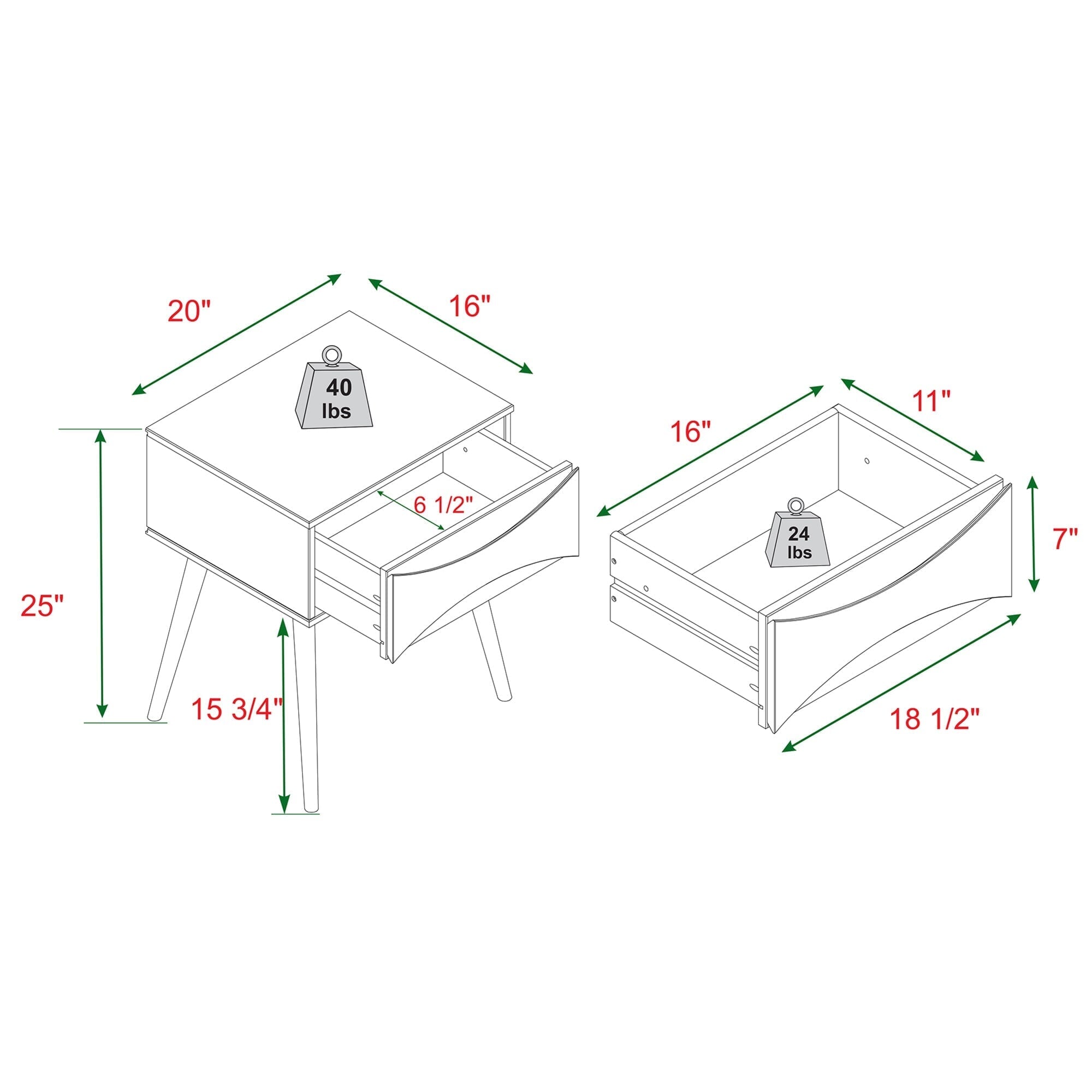 Atticus Solid Wood Mid-Century Modern Nightstand