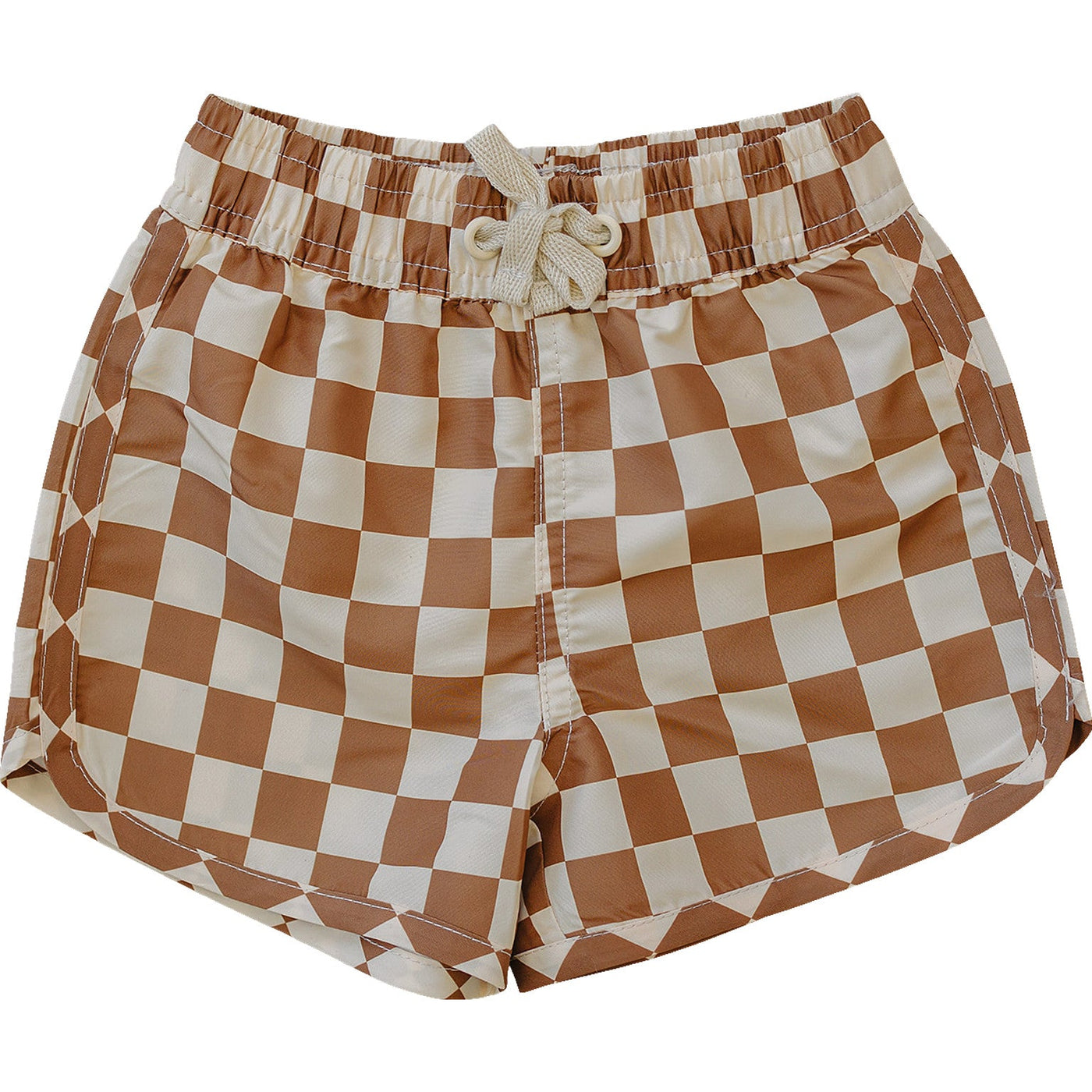 a pair of brown and white checkered shorts