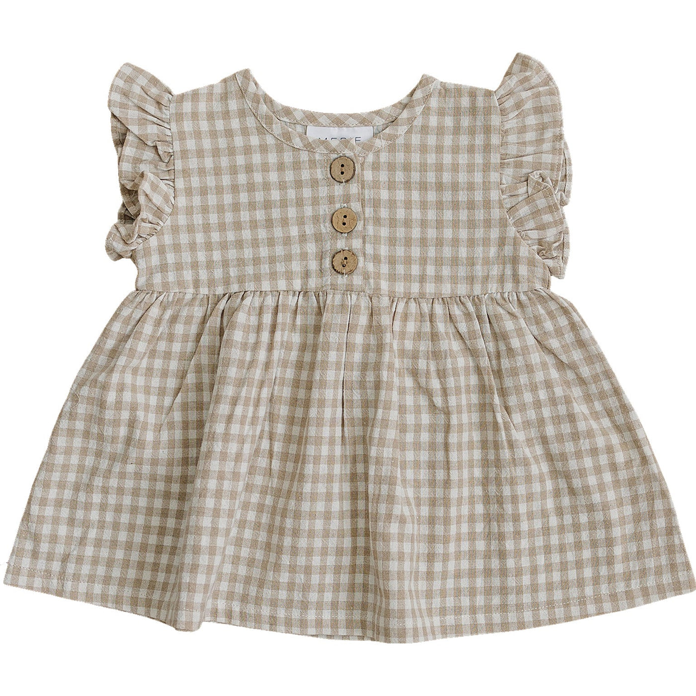 a brown and white checkered dress