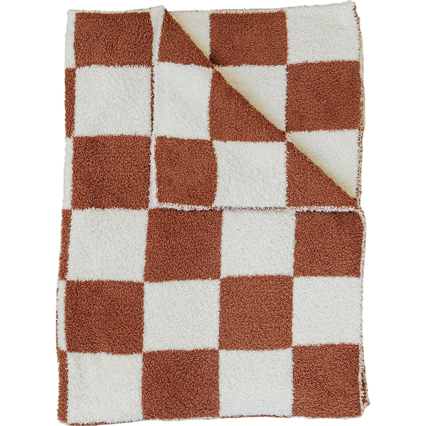 a brown and white checkered blanket