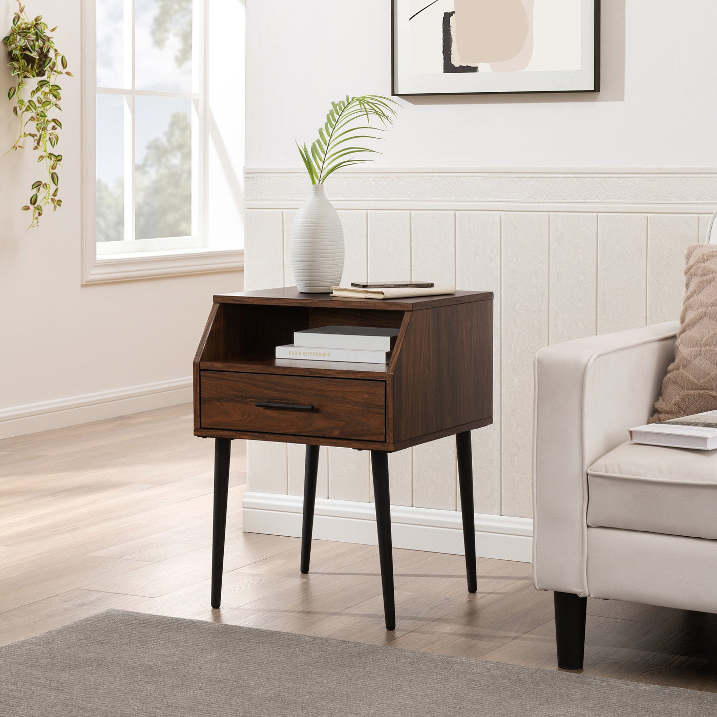 18" 1-Drawer Contemporary Side Table with Open Storage