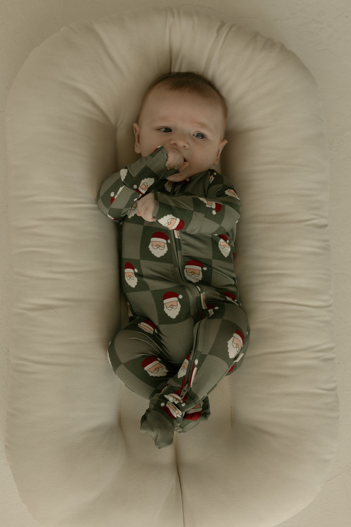 Bamboo Zip Pajamas | Santa Checkerboard