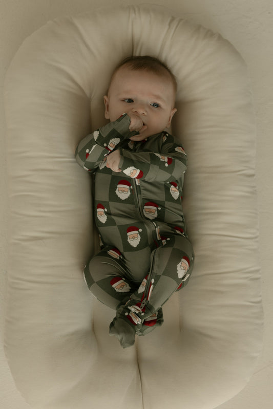 Bamboo Zip Pajamas | Santa Checkerboard