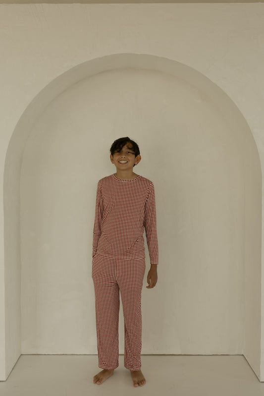 Pre-Teen Straight Leg Bamboo Pajamas | Red Gingham