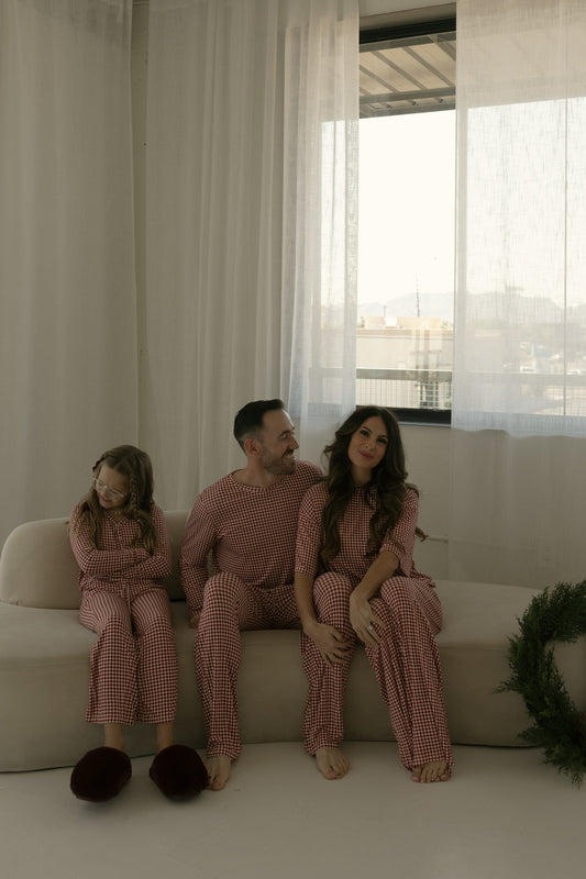 Women's Boxy Tee Lounge Set | Red Gingham