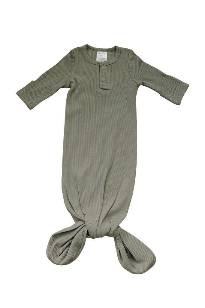 Green Organic Cotton Ribbed Knot Gown