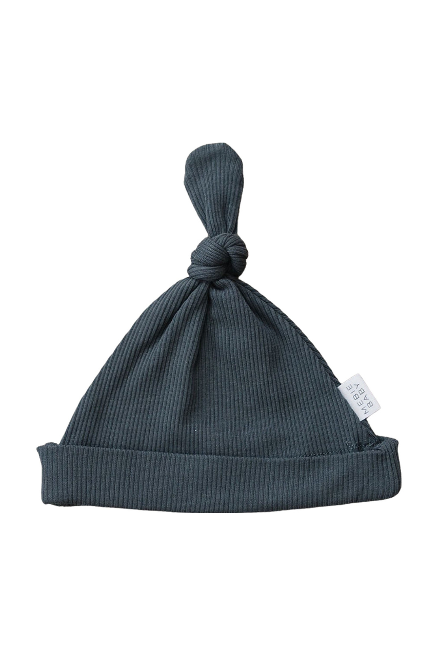 Charcoal Organic Ribbed Newborn Knot Hat