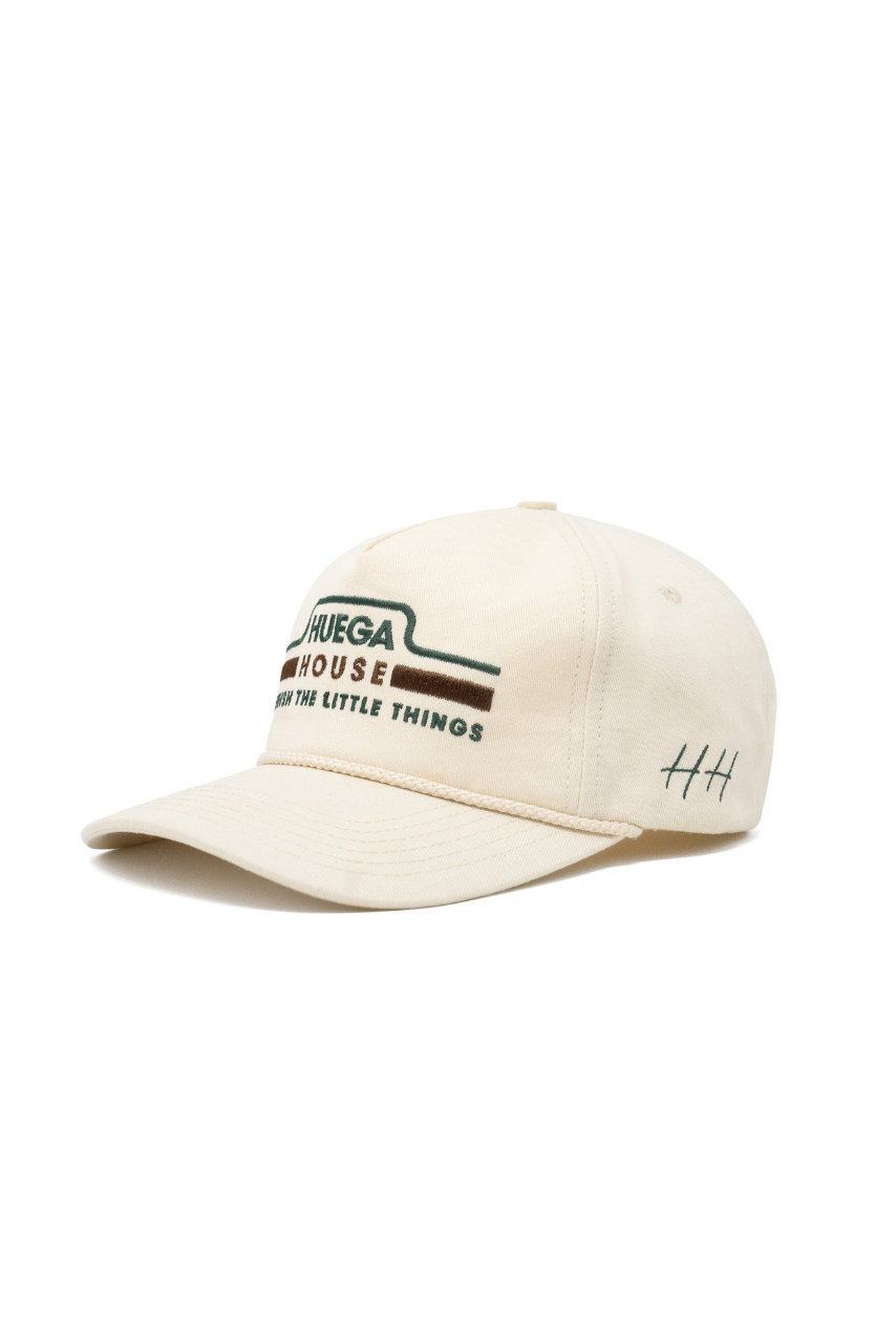 a white hat with a logo on it