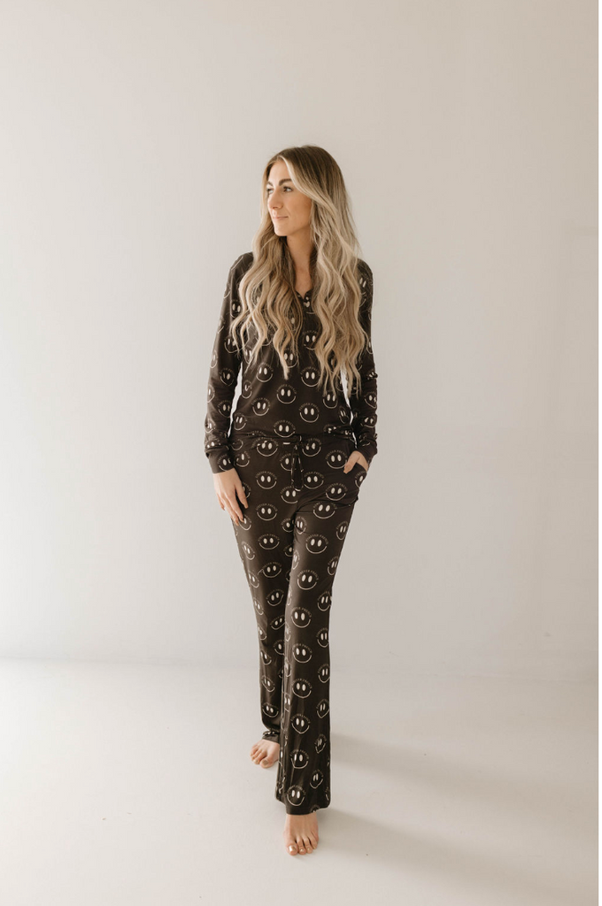 Women's Bamboo Pajamas  | Charcoal & White FF Smile