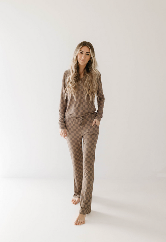 Women's Bamboo Pajamas |  Faded Brown Checkerboard