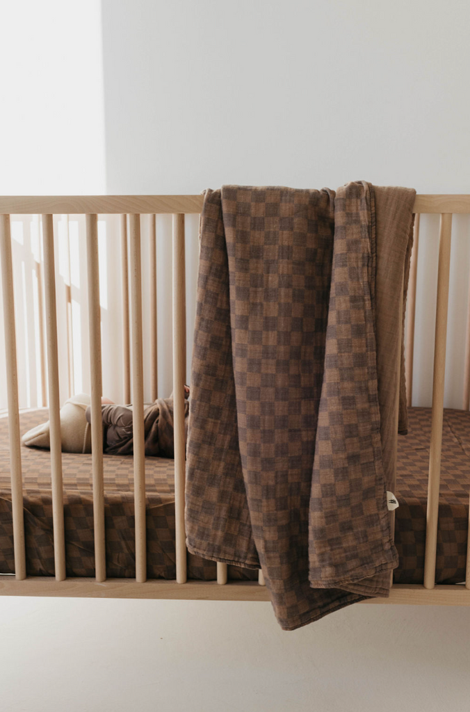 Faded Brown Checker  | Muslin Swaddle (Ships in 7-10 Business Days)