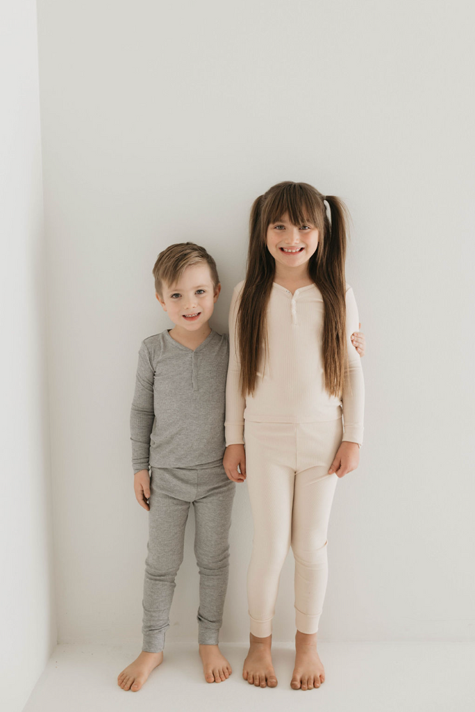 Bamboo Two Piece Pajamas | Ribbed Grey