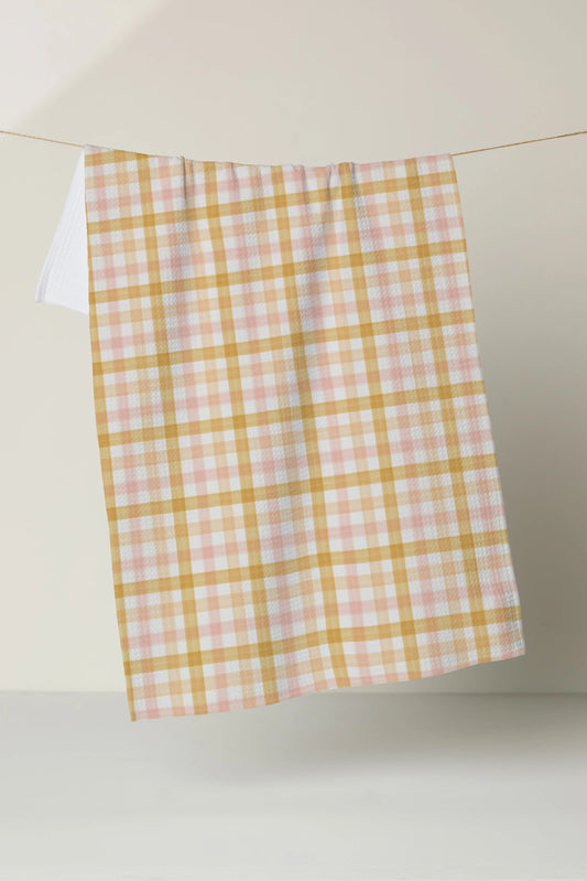 Geometry Peachy Plaid Tea Towel