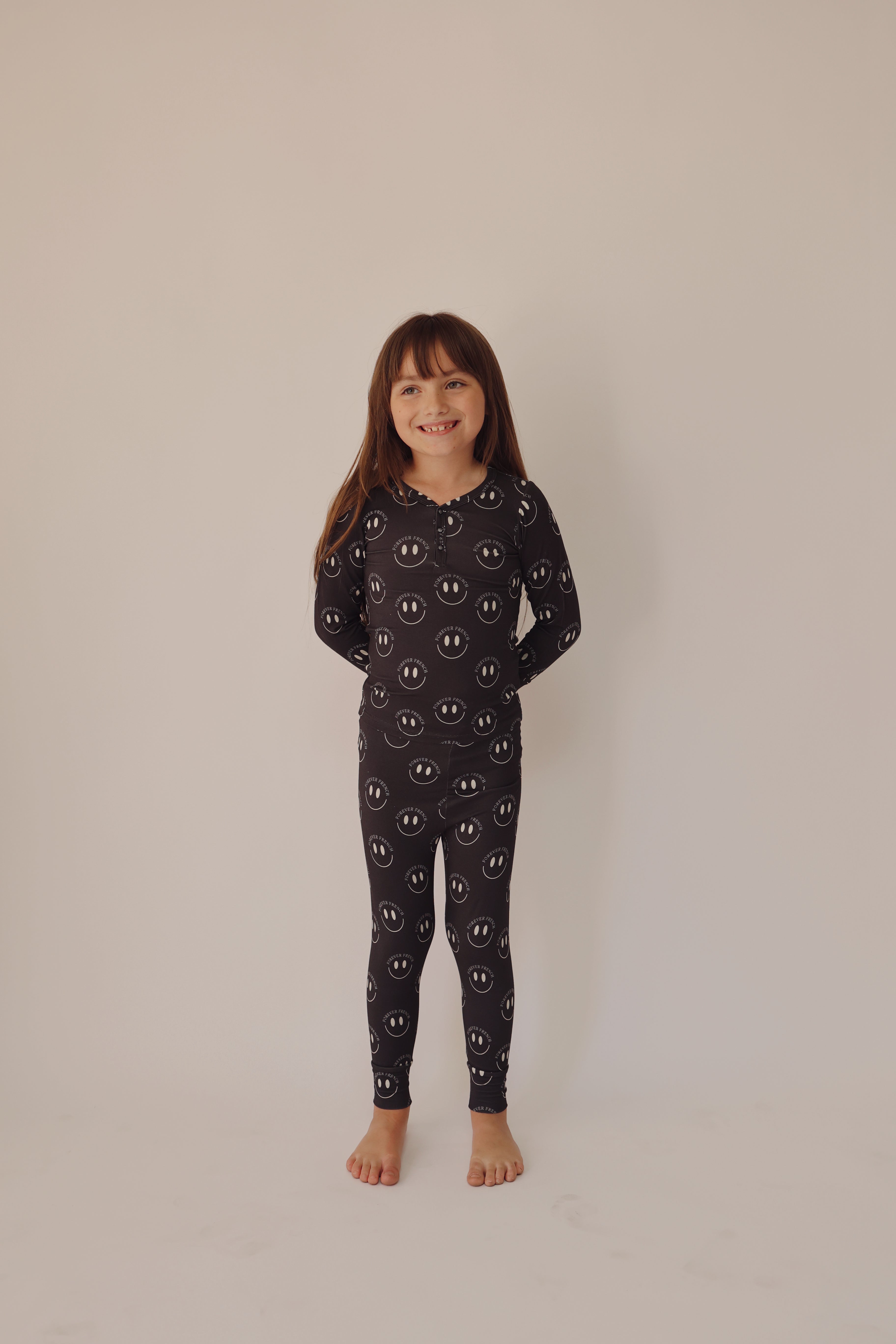 Bamboo Two Piece Pajama | Charcoal & White FF Smile