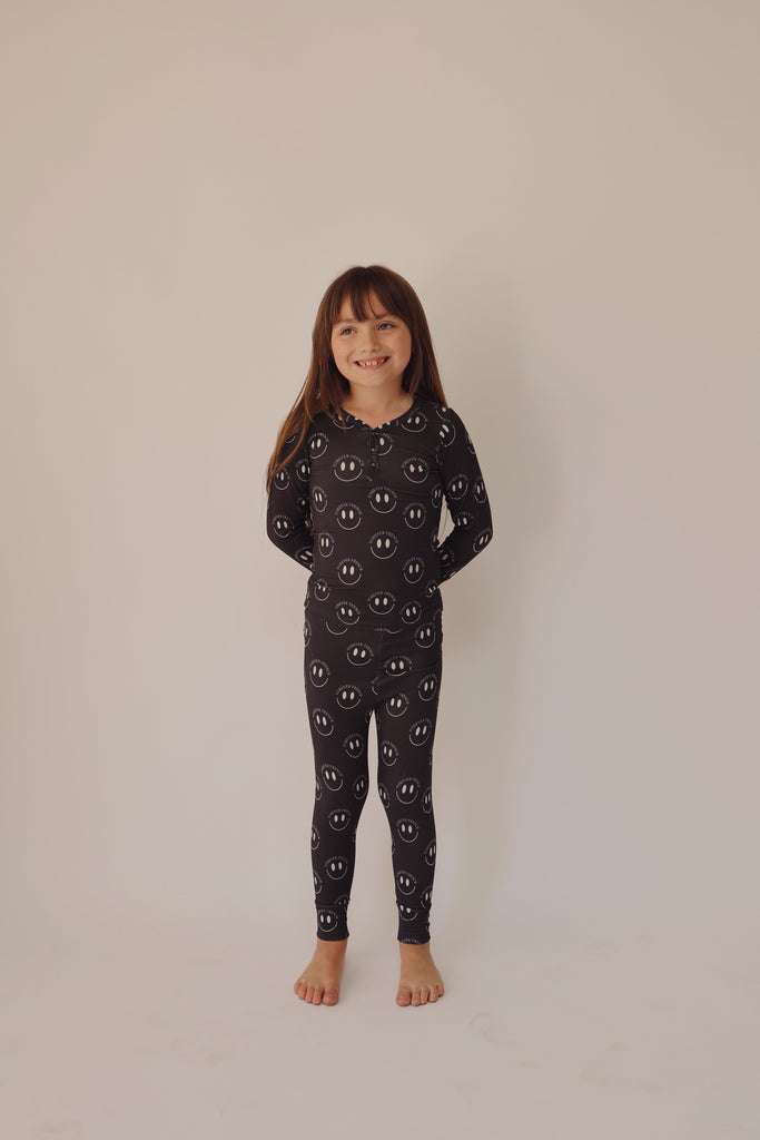 Bamboo Two Piece Pajama | Charcoal & White FF Smile