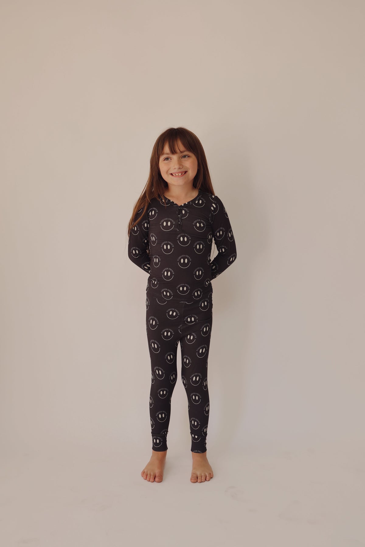 Bamboo Two Piece Pajama | Charcoal & White FF Smile