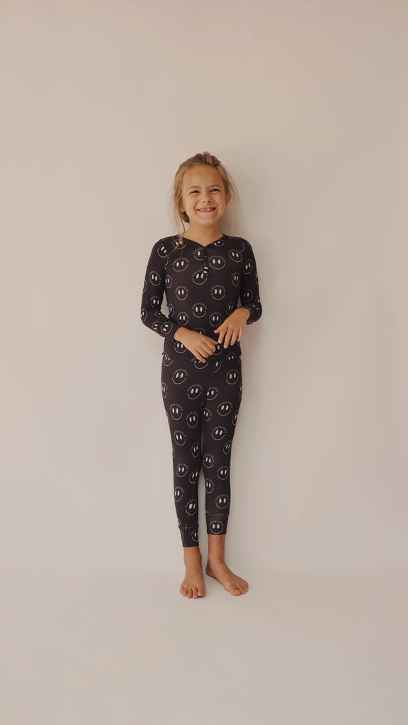 Bamboo Two Piece Pajama | Charcoal & White FF Smile