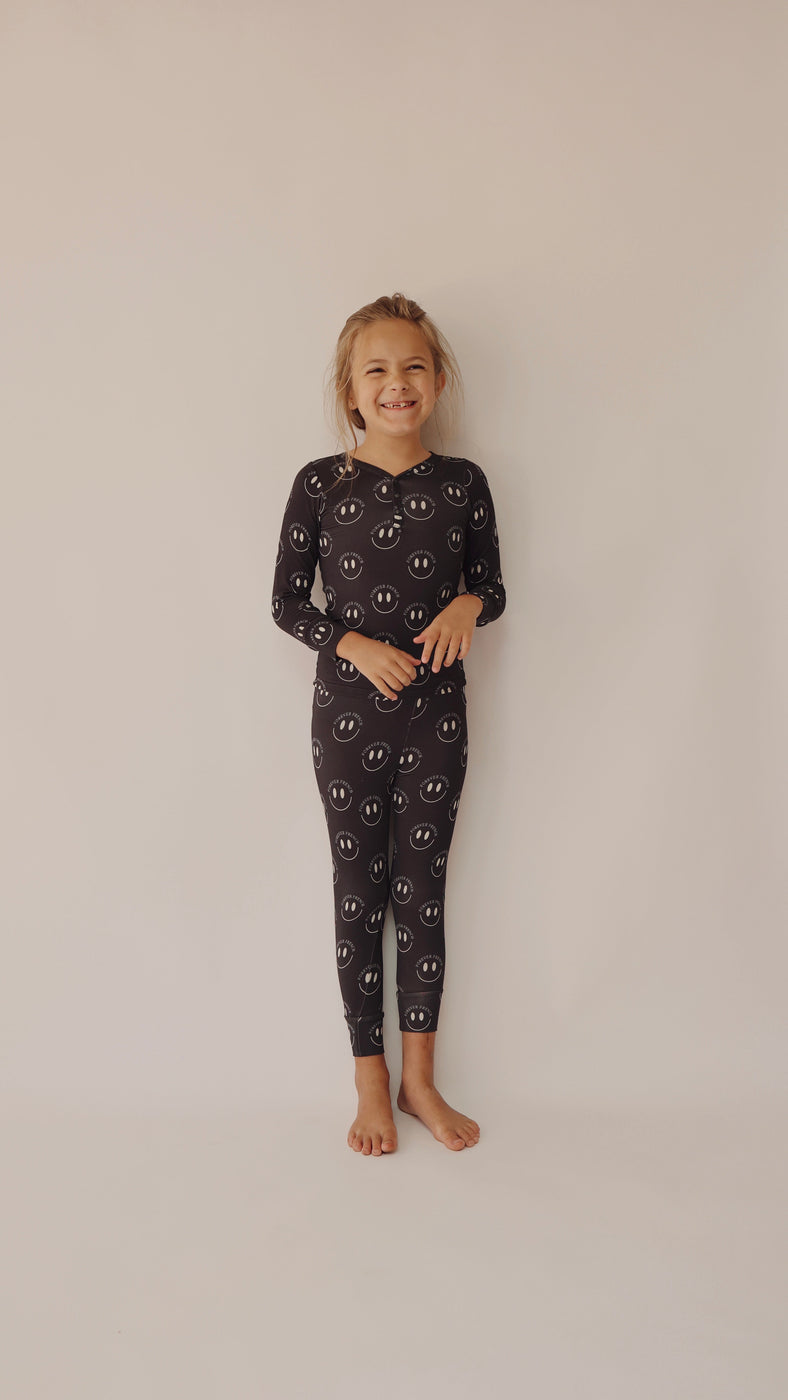 Bamboo Two Piece Pajama | Charcoal & White FF Smile