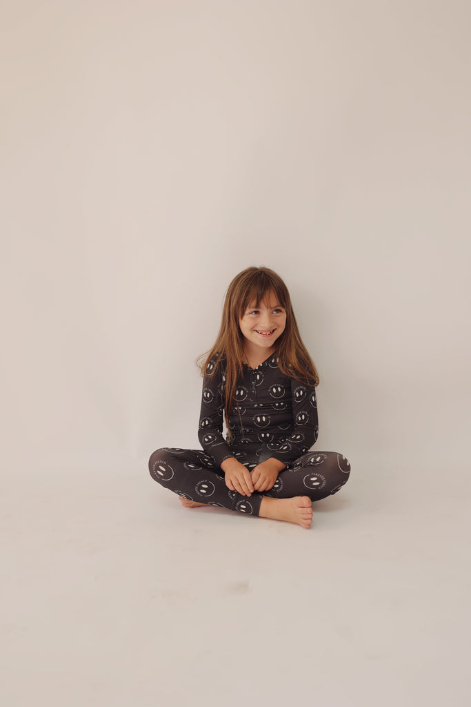 Bamboo Two Piece Pajama | Charcoal & White FF Smile