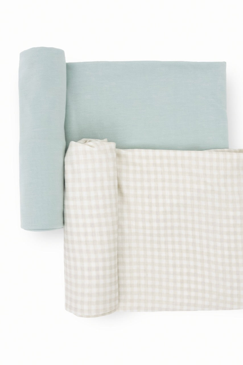 Blue and Gingham Swaddle Set | ROOLEE