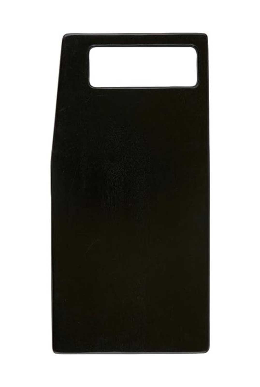 Black rectangular cutting board on a white background