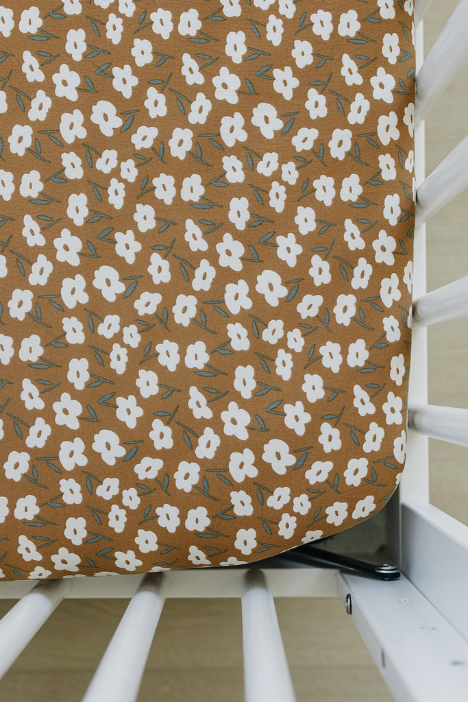 Mustard Floral Bamboo Stretch Crib Sheet