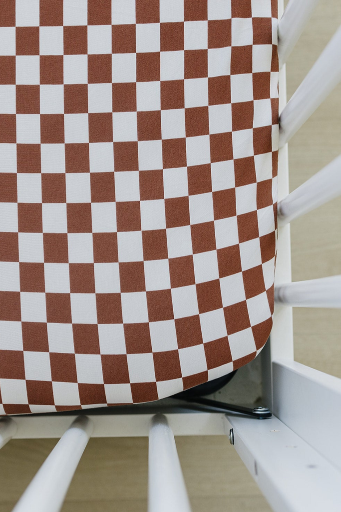 Rust Checkered Bamboo Stretch Crib Sheet