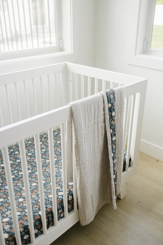 Taupe Stripe + Midnight Floral Muslin Quilt