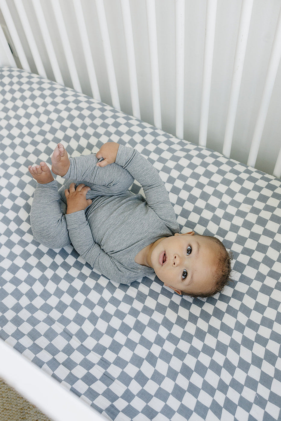 Dusty blue crib mallet sheet