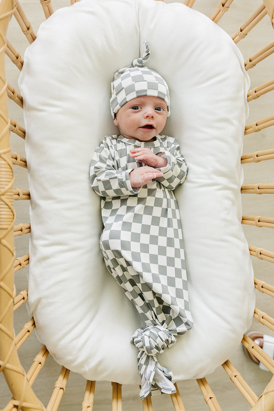 Light Green Checkered Bamboo Newborn Knot Hat