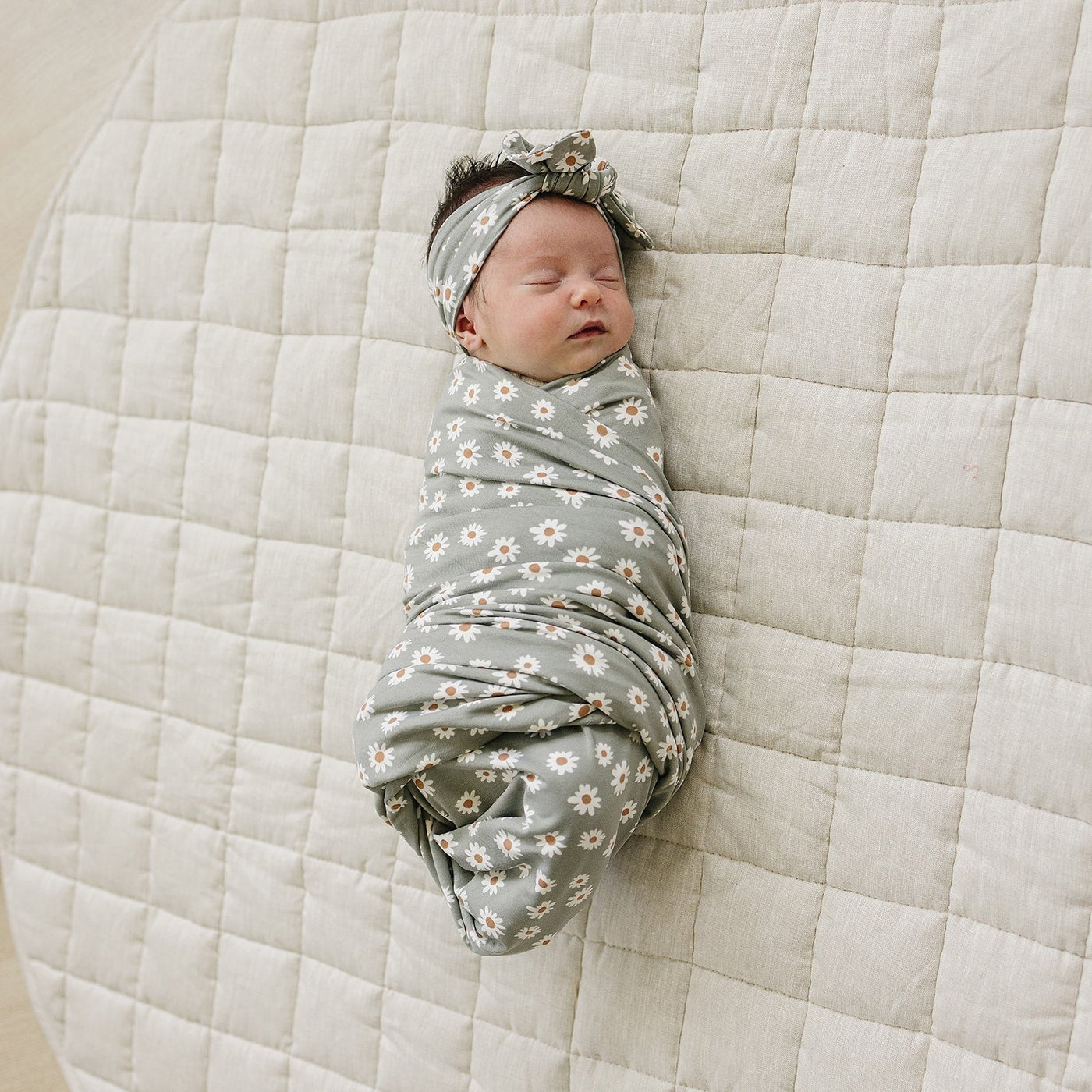 Light Green Daisy Bamboo Stretch Swaddle