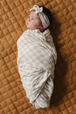Taupe Checkered Bamboo Stretch Swaddle
