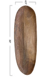 Wooden oval tray with dimensions on a white background
