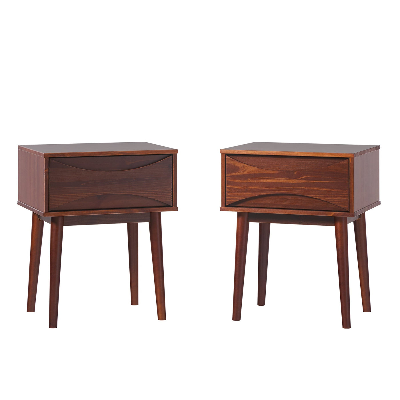 a pair of nightstands on legs