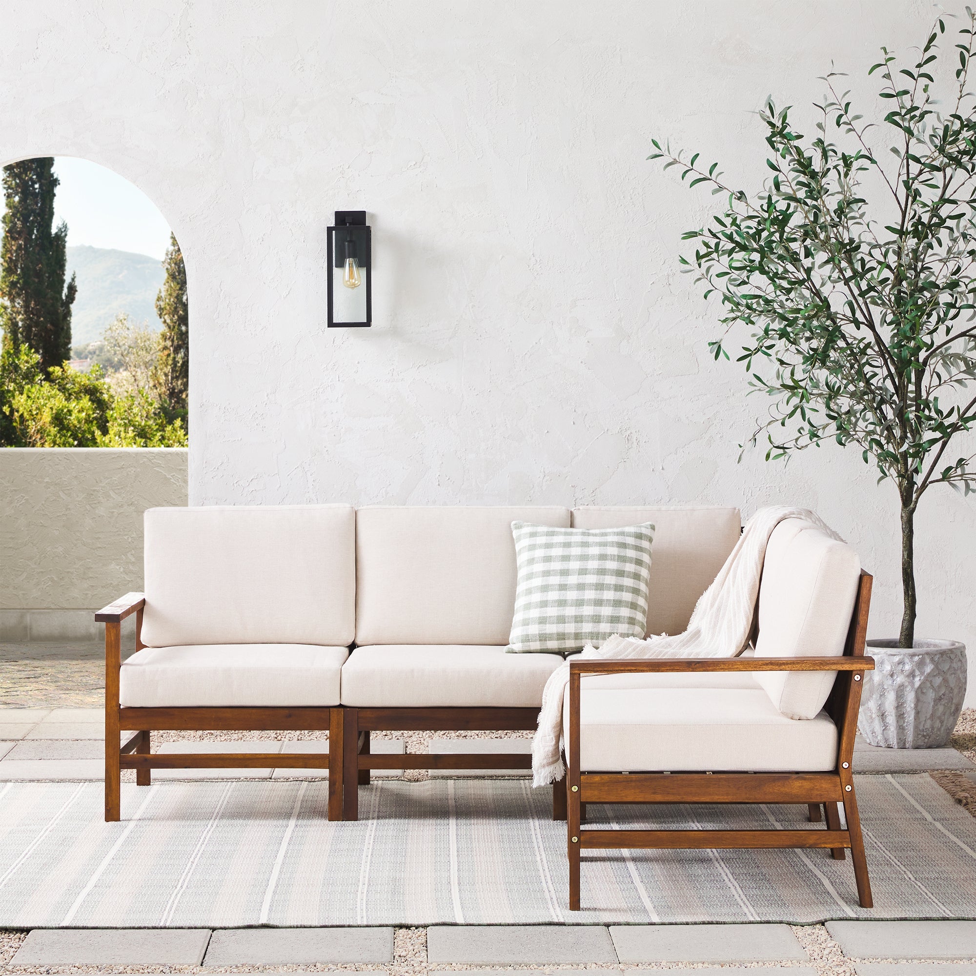 5-Piece Modern Chevron Acacia Outdoor Corner Sectional