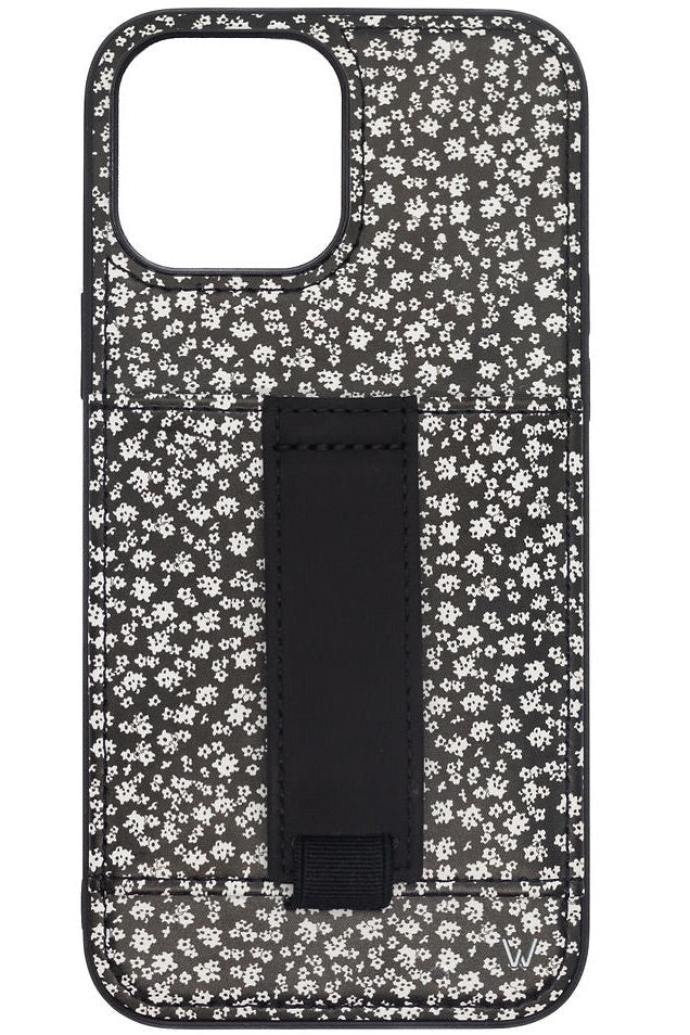 a phone case with a black and white flower pattern