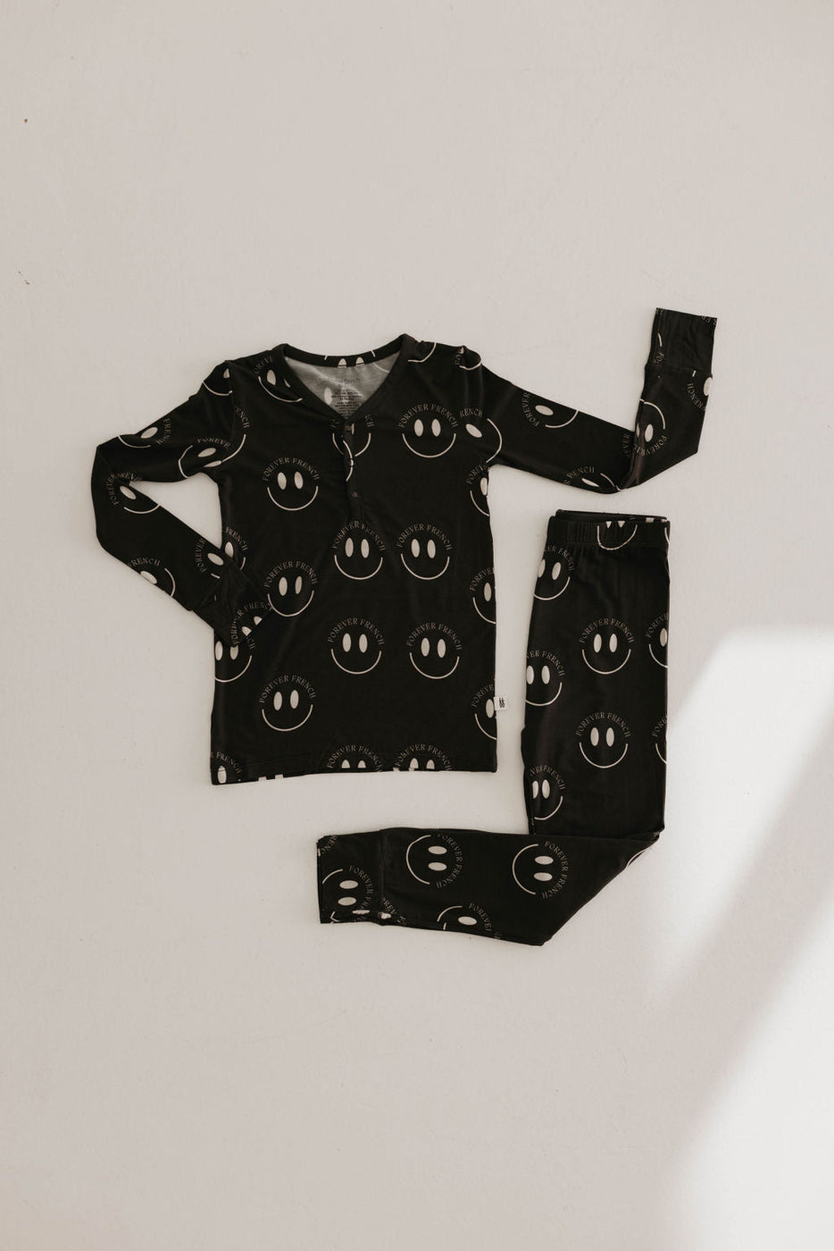 Bamboo Two Piece Pajama | Charcoal & White FF Smile