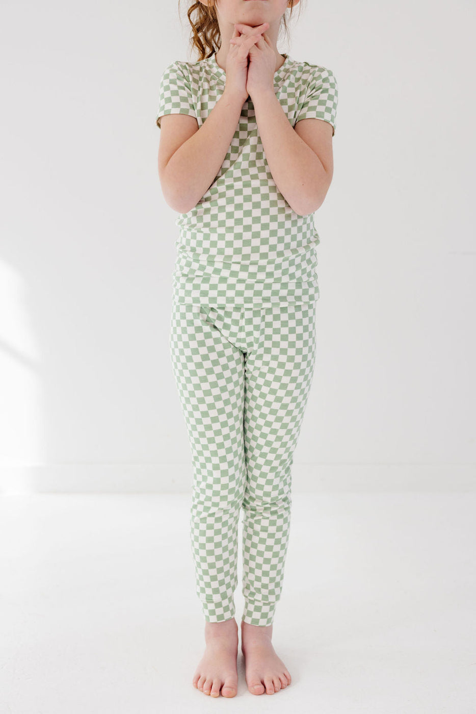 Short Sleeve PJ Set in Fern Chequer