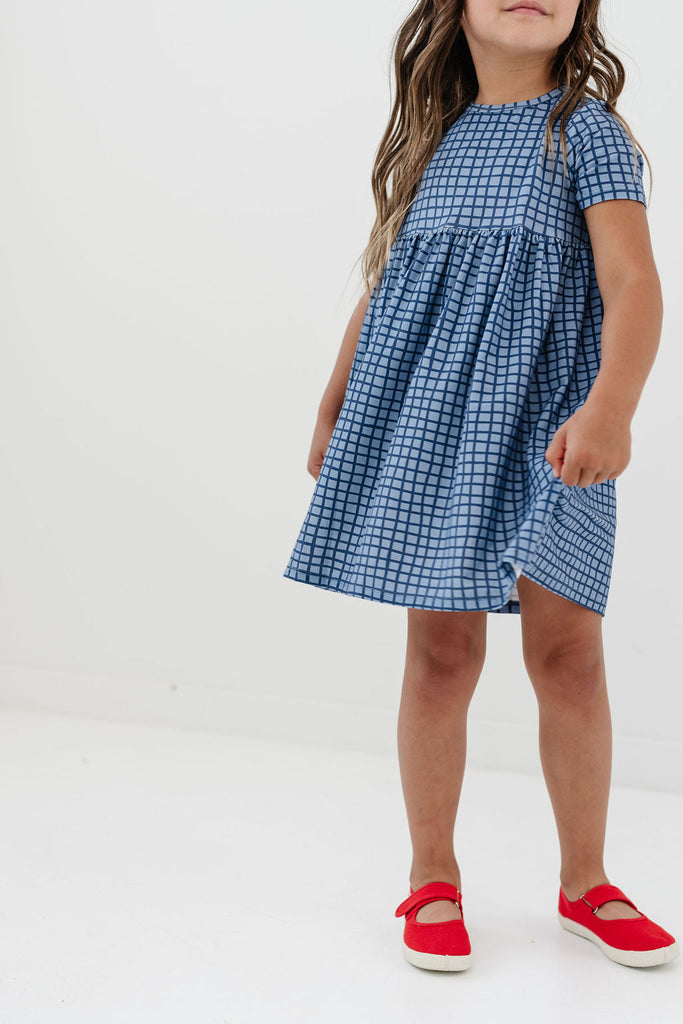 Smock Dress in Denim Grid