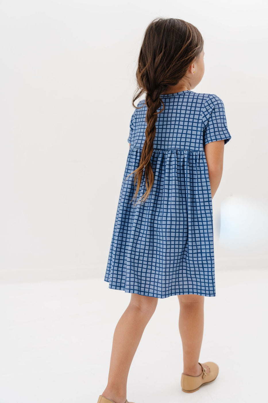 Smock Dress in Denim Grid