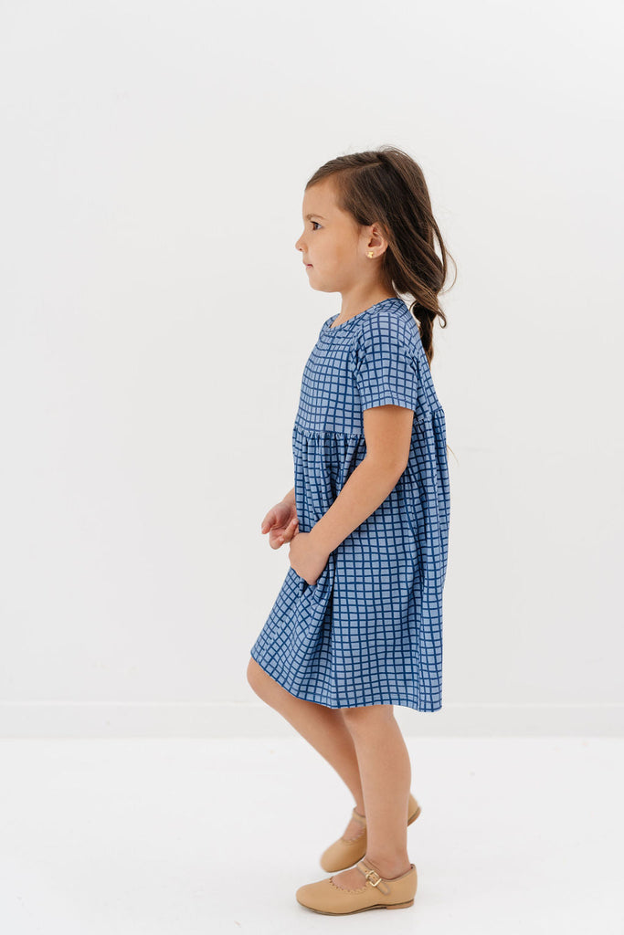 Smock Dress in Denim Grid