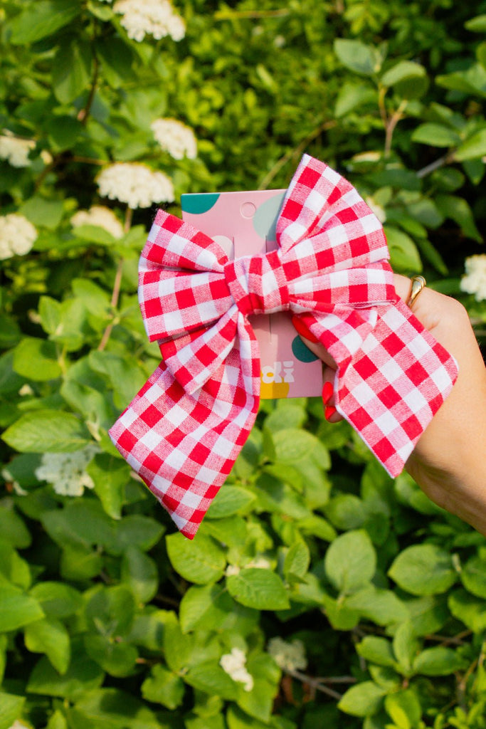 Red Gingham Bow Clip