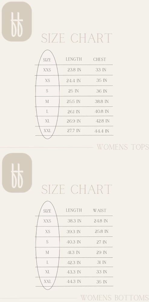 a chart of size and measurements