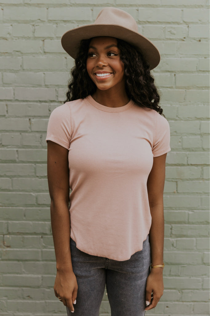 solid light pink ribbed tee shirt | ROOLEE